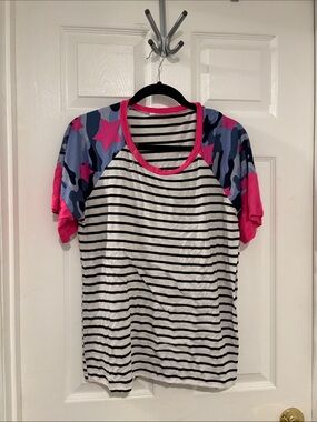 Pink & Black Striped Raglan Sleeve Top